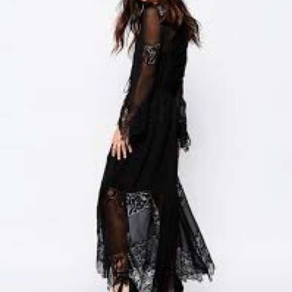 White Sand Chiffon Lace Maxi Dress - Black XS - Picture 2 of 3